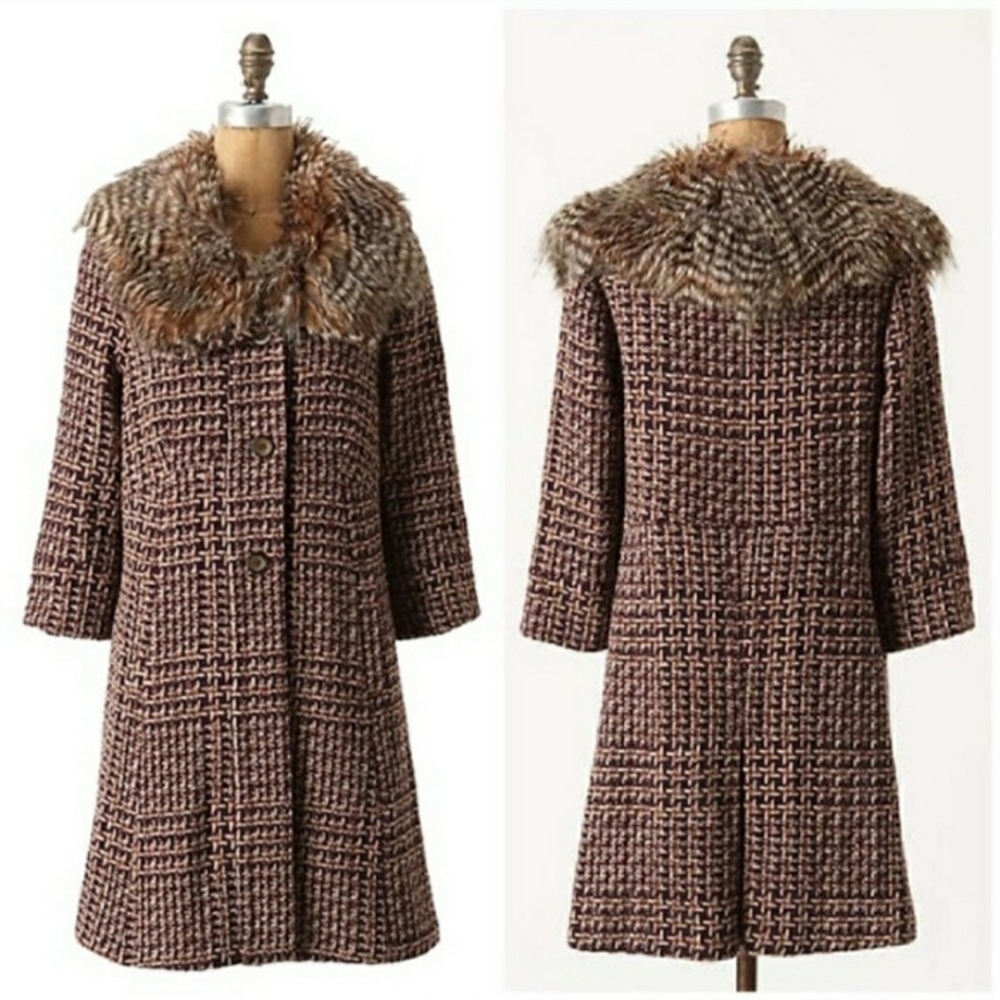 Anthropologie houndstooth tweed coat, small
